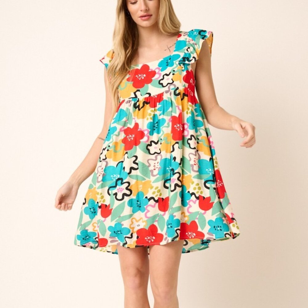 Flowy Floral Mini Dress for Women, Cute and Comfy Summer Outfit for Brunch, Vaca